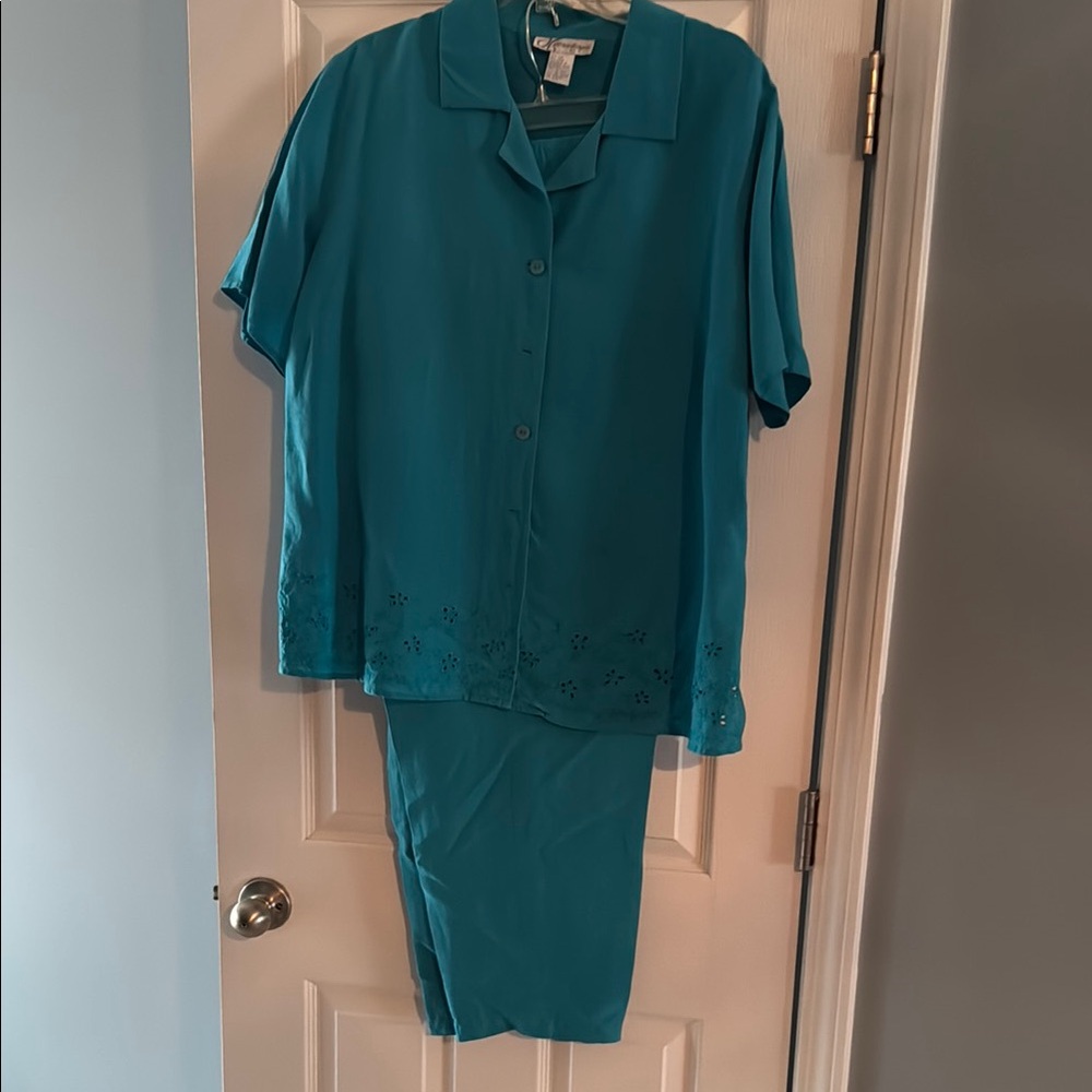 Teal Button-Up Shirt and Pants Set